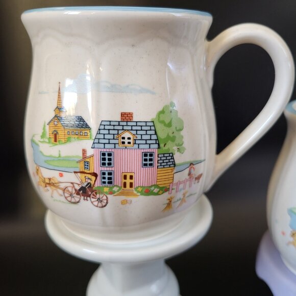 2 Vintage Jamestown China Country Home Stoneware Mugs Homestead Scene Japan - Picture 2 of 16